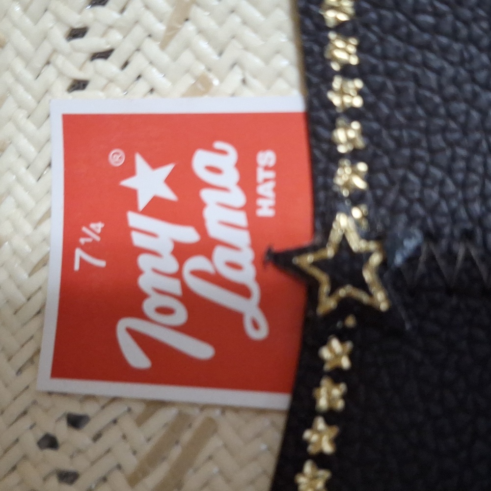 Tony Lama hard straw hat - leather strap - light tan - 7¼ - Picture 8 of 10